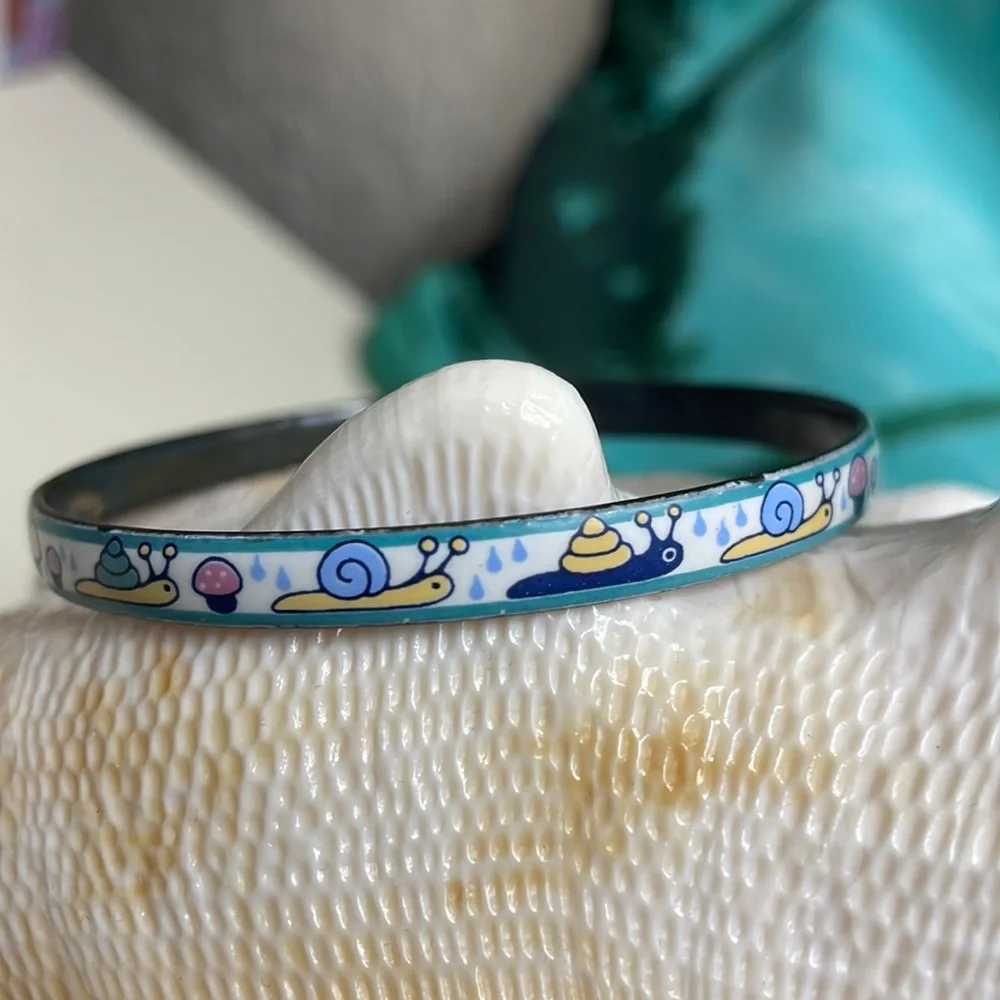 Michaela Frey Vintage Enamel Bangle Snail & Mouse Children’s Bangle Bracelets